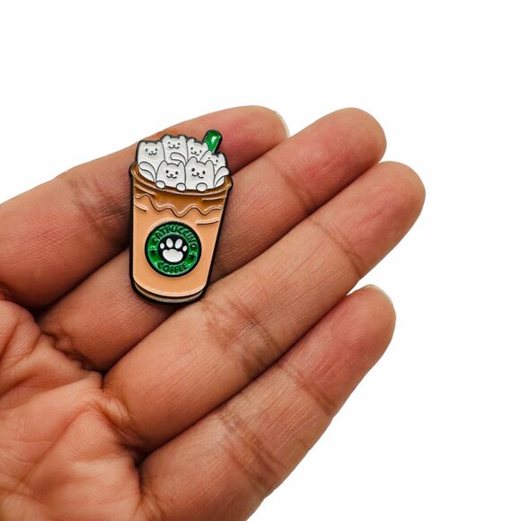 🤩Frappuccino I Love Cats & Coffee Enamel Pin with Rubber Catpuccino Brooch New - Picture 2 of 6